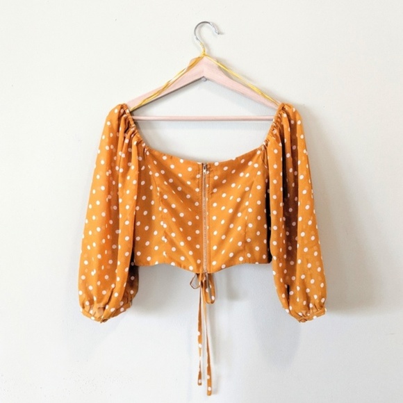 RE:NAMED Mustard Dot Off The Shoulder Crop Top - Picture 8 of 8